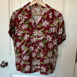 Vintage Iolani Jasmin Print Women's Hawaiian Shirt Medium  Red/White